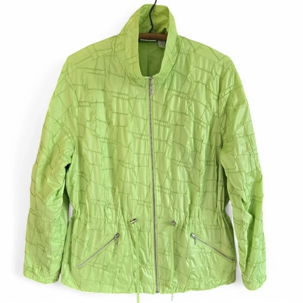 Zenergy By Chicos Lightweight Lime Green Quilted Zip-Up Jacket Size 3 Large - Picture 1 of 8